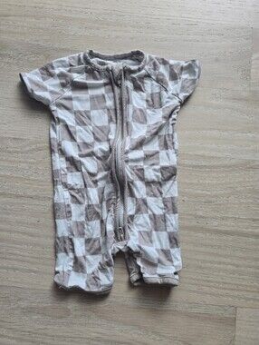 Kids One-Piece Zipper Romper in Beige Check